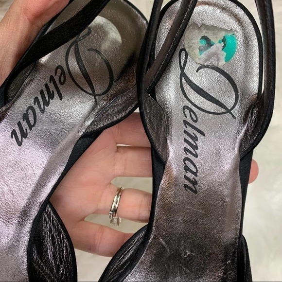 DELMAN black satin & crystal slingback heels 8 - Picture 8 of 16
